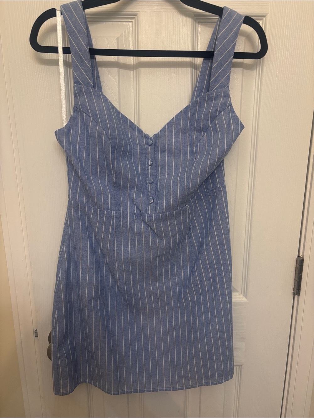 EUC Superdown Blue White Pinstripe Button Front Mini Dress Size M